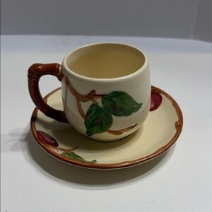Franciscan Cup and Saucer with Red and Green Apple Design
